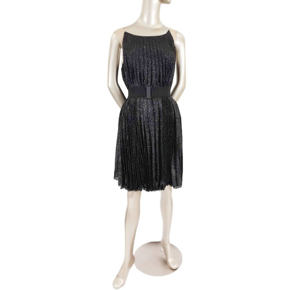 NWT MARIA LUCIA HOHAN Limited Series Black Metallic Knife Pleated Party Dress